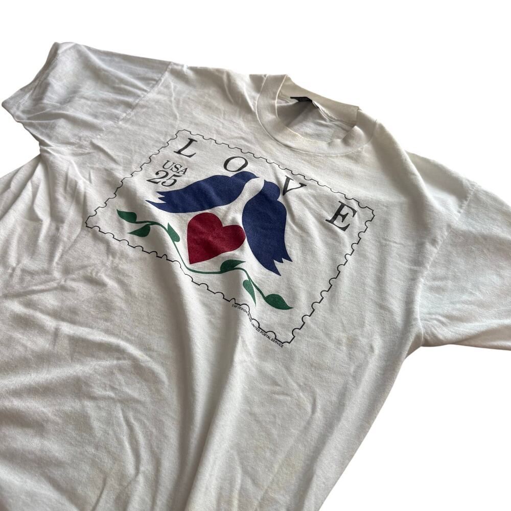 Vintage 1990 USPS LOVE Stamp Birds Heart T-Shirt XL Screen Stars USA